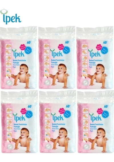 İpek Bebek Temizleme Pamuğu 60 Adet x 6 Paket