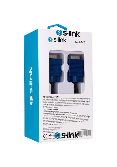 S-link SLX-172 1.8M VGA Kablo M/M Monitör Kablosu 24K Gold