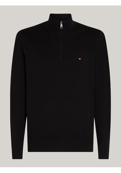 Tommy Hilfiger Pıma Org Ctn Cashmere Zıp Mock Erkek Siyah Kazak - Mw0mw28049 Siyah