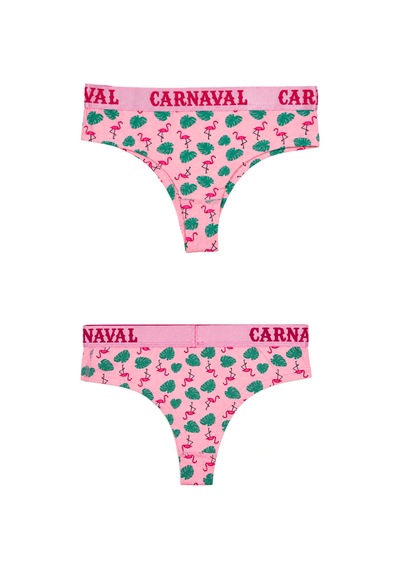 Carnaval Socks Flamingo Desenli Kadın Brazilian Külot Pamuklu Likralı Pembe Çok Renkli