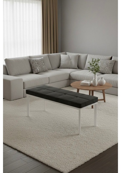 Vena 105x40 Bench - Babyface Kumaş Çımalı Döşeme Puf Bench Beyaz Ayaklı Siyah