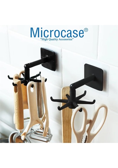 Microcase Kendinden Yapışkanlı 360 Derece Dönen 6 Kancalı Askı Mutfak Banyo Gardırop Raf Aparatı 2 Adet - Al5022 Diğer