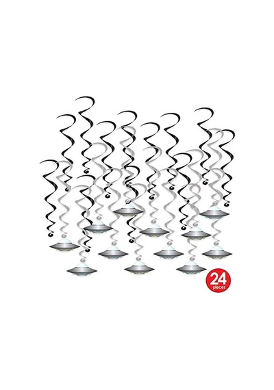 24 Parça Uçan Tabak Whirls Dış Mekan Süslemeleri Uzaylı Parti Malzemeleri Asılı Spiraller, 44,5 Cm - 63,5 Cm, Siyah/gümüş/beyaz/mavi/yeşil 256