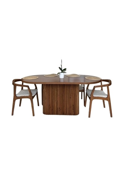 Luna Oval Ceviz Ahşap Bohem Masa 80x150 Ceviz
