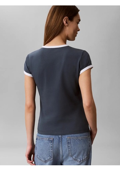 Calvin Klein Ss Slım Logo Rınger, Ceg Gri Kadın T-shirt