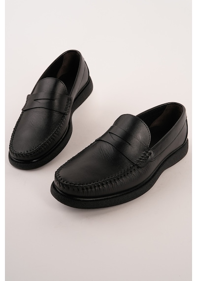 Muggo Gentz Hakiki Deri Rahat Taban Erkek Günlük Klasik Loafer Ayakkabı Siyah