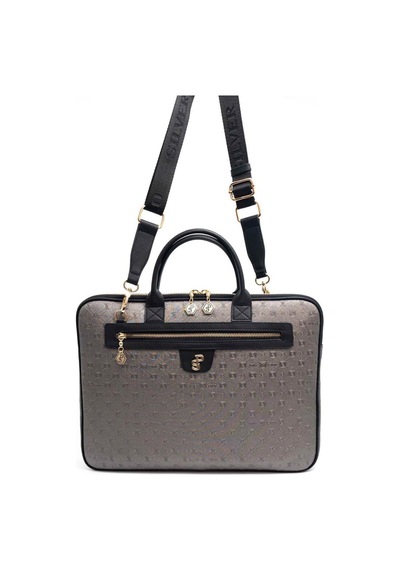 Silver & Polo Silver Polo Platin - Siyah Logolu Kadın Laptop Ve Evrak Çantası Sp1175