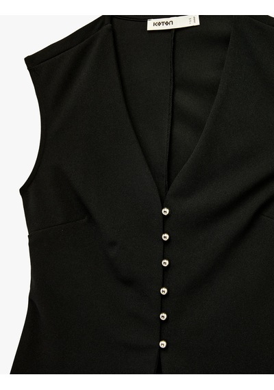 Koton Krep Scuba Kumaş Düğmeli Hafif Peplum Kesim Yelek Siyah 6sak30022ek Siyah
