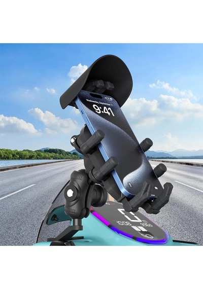 Ayna Bağlantılı Güneş Yağmur Korumalı 360 Derece Ayarlanabilir Motosiklet Telefon Tutucu