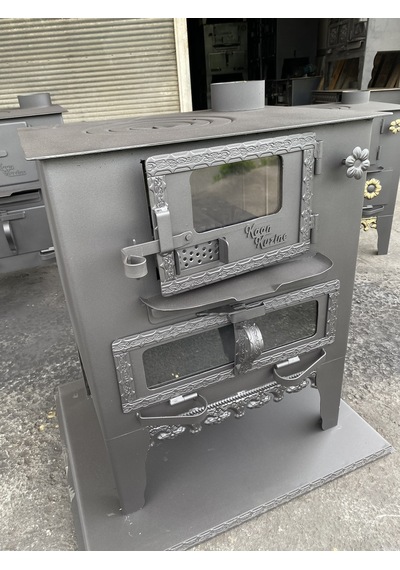 Tuğlalı Kömür Sobası Sömineli Kuzine 45' Camlı Fırınlı Soba