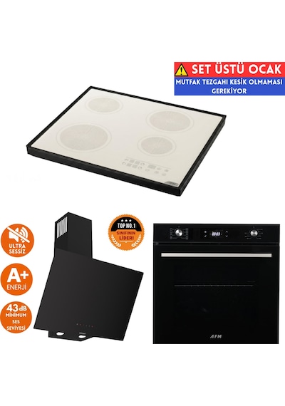 Afm Tech Ve Ferre A2 Sessiz Vitro Elektrikli Siyah D077-SA + FC-07 + FM7700 Ankastre Set