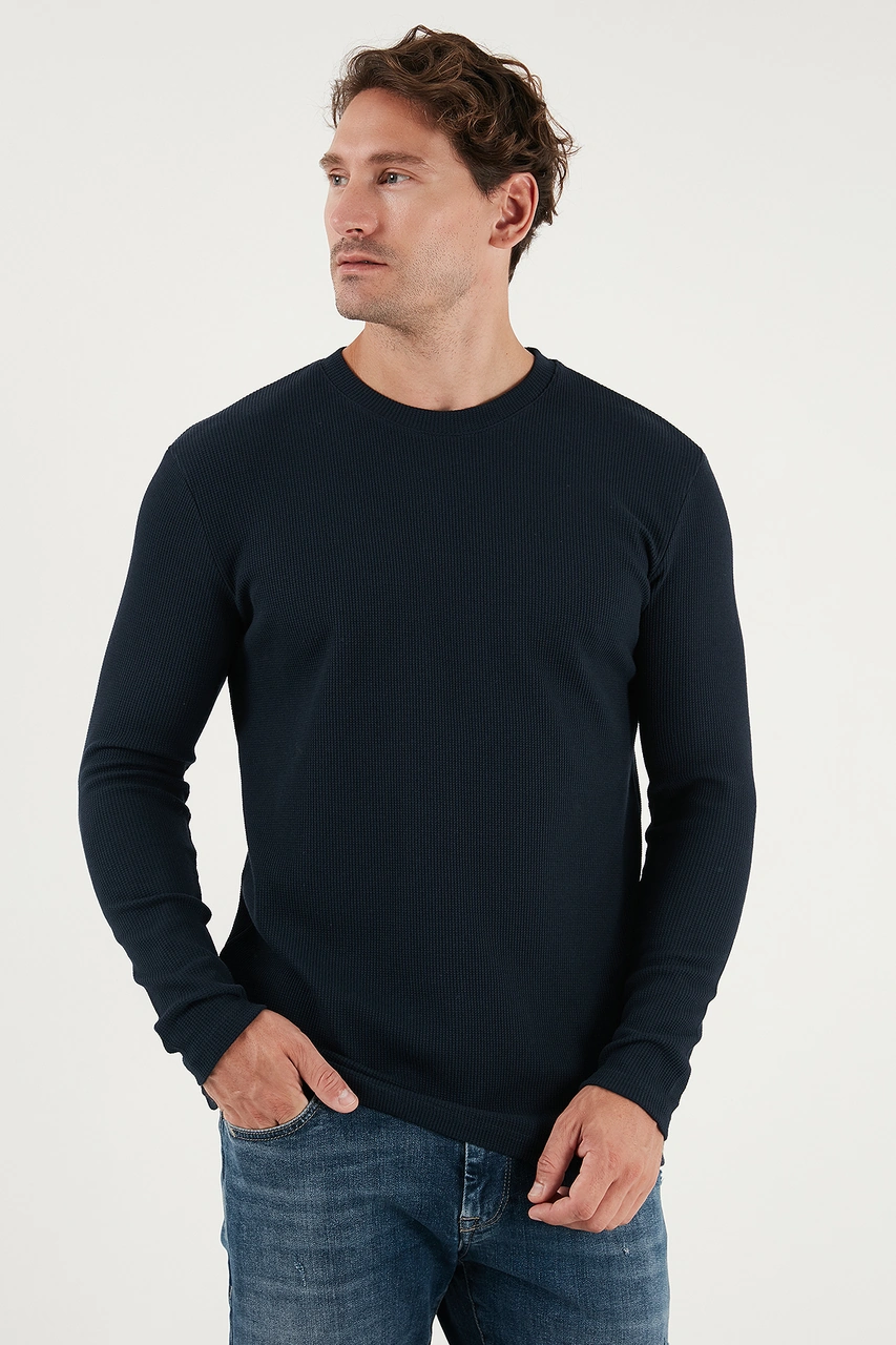 Buratti Pamuklu Bisiklet Yaka Slim Fit Basic Erkek Sweat 5905073S2 Antrasit-Lacivert