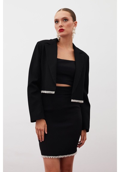 Sateen Aksesuarlı Kısa Ceket - Siyah-134920 Siyah