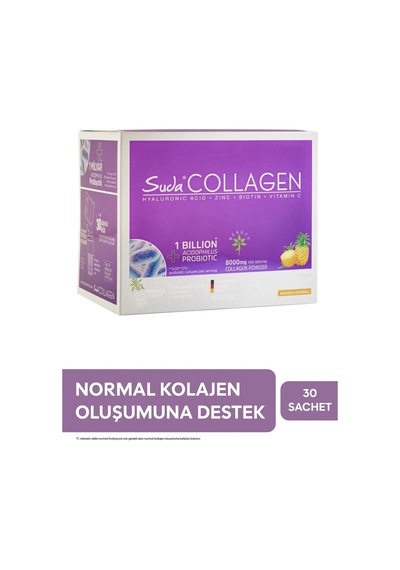 Suda Collagen Probiotic Ananas Aromalı Toz 10 Gr 30 Saşe Türkiye Menşeli Kolajen İçerikli