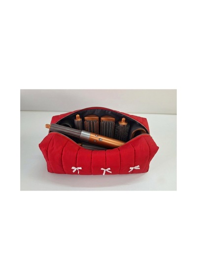 Dreamy Red Kapitone Fiyonklu Tüm Saç Şekillendiricilerine Uygun Organizer Çanta Tb043