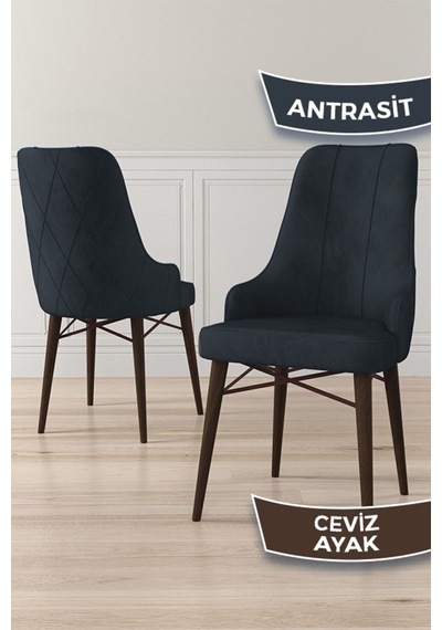 Canisa Neta Serisi, 1.sınıf Babyface Kumaş , Ceviz Gürgen Ayak, 8 Adet Antrasit Mutfak Sandalye Sandalye Antrasit Ayakları Ceviz