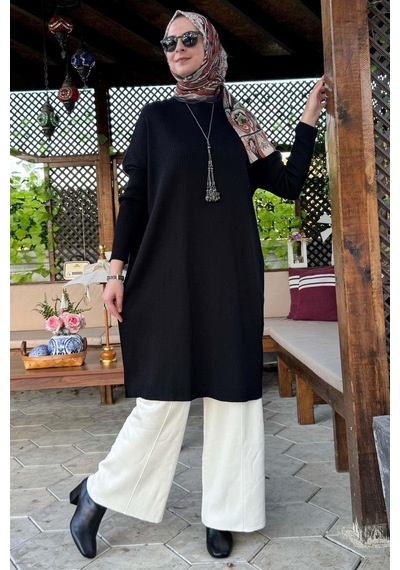 Rabia Şamlı Dora Triko Tunik Siyah Çok Renkli