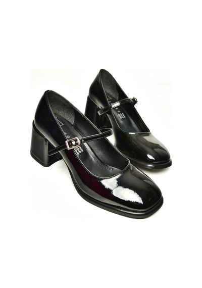 Fox Shoes U518422008 Siyah Rugan Kalın Topuklu Kadın Ayakkabı Siyah