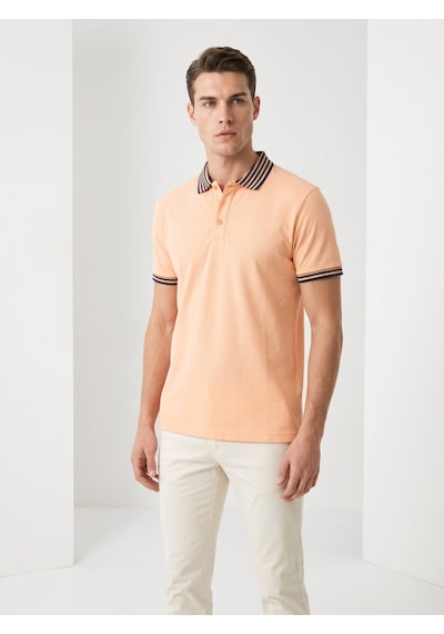 Giyim Dünyası Erkek Yaka Çizgili Polo Yaka Kısa Kol Tshirt Somon