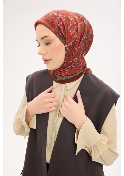 Silk Home Arve Eşarp Viona Kiremit Bordo 90x90 Çok Renkli