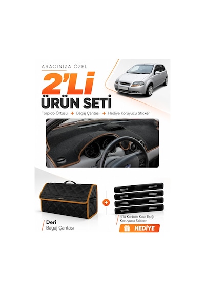 E-biz Chevrolet Kalos 2009-2013 Uyumlu Torpido Örtüsü + Deri Çanta - Siyah-kahverengi - Ch004