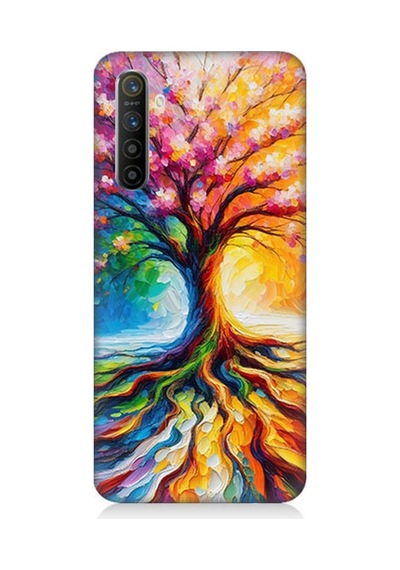 Realme X2 Uyumlu Kökten Renkli Ağaç Büyüsü Desenli Silikon Kılıf Çok Renkli