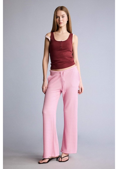Defacto Wıde Leg Cepli Normal Bel Standart Boy Kırışık Dokulu Pantolon F7659ax26smpn171 Pembe-pn171