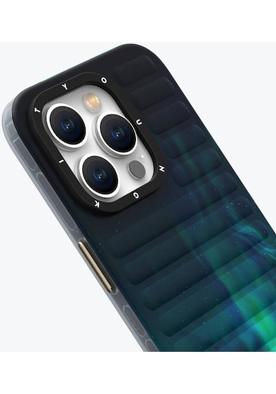 Apple Uyumlu iPhone 15 Kılıf Kuzey Işıkları Desenli Youngkit Aurora Serisi Yeşil