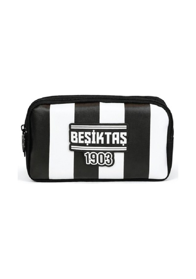 Beşiktaş Lisanslı Çift Bölmeli Çubuklu Desen Kalemlik - Rubber Logolu Su İtici Kumaşlı Kalem Kutusu renkli