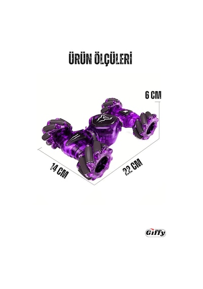 Oyuncak Uzaktan Ve Bilek Kumandalı Şarjlı Led Işıklı Full Fonksiyon Akrobat Drift Aracı Mor