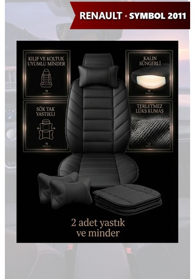Renault Symbol 2011 Uyumlu Lüks Siyah Renk Premium 2 Adet Minder Ve Yastık