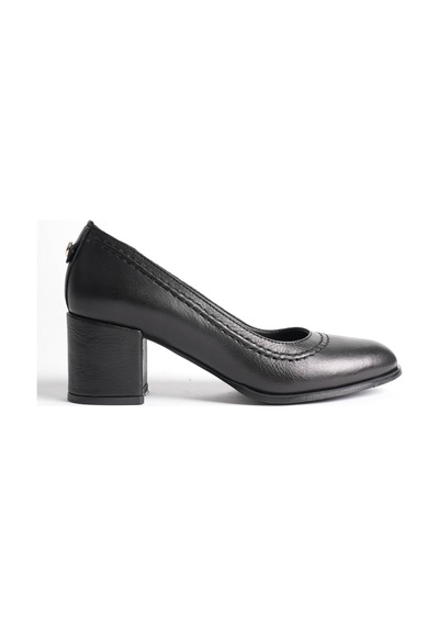 Analin Shoes Kadın Hakiki Deri Dikiş Detaylı Günlük Kalın Topuklu Ayakkabı Siyah