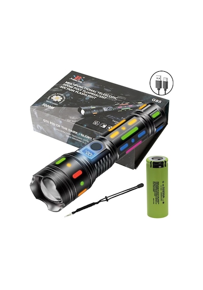 Powermaster Pm-25120 Çok Fonksiyonlu Teleskopik Zoom - 5 Modlu Şarjlı El Feneri Çok Renkli