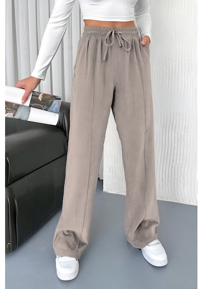 Feela Moda 2007 Bağcıklı Beli Lastikli Modal Çımalı Palazzo Kadın Pantolon Bej