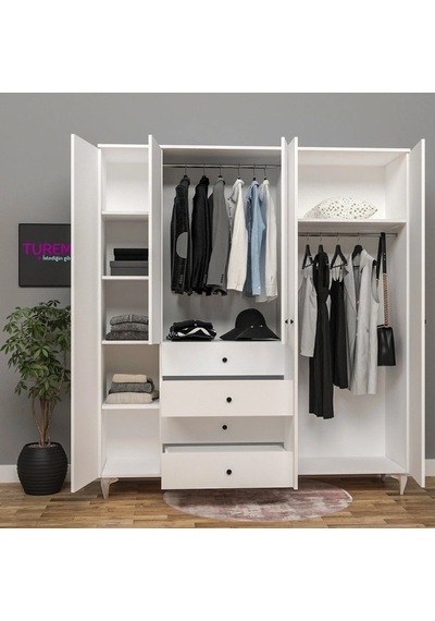5 Kapılı 4 Çekmeceli Gardırop Suntalam Sis Gri