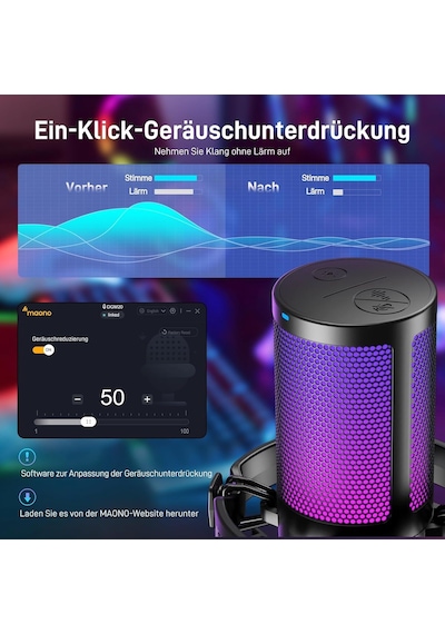 Pc İçin Usb Mikrofon, Sessiz Düğmeli Rgb Oyun Mikrofonu, Gürültü Önleyici Kondenser Mikrofon, Akış, Podcast, Ka