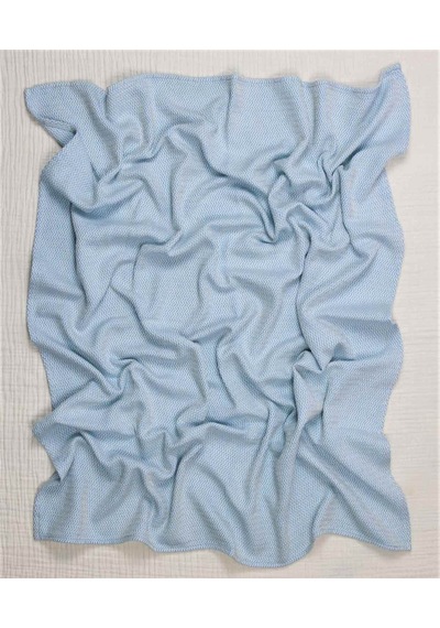 Cigit Hasır Desen Bebek Pamuk Battaniye Yıkanmıştır 93x100 Cm +/- 3 Cm Mavi Mavi