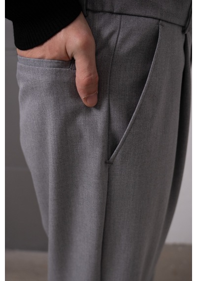 Erkek Pileli Ekstra Baggy Kalıp Kumaş Pantolon Antrasit