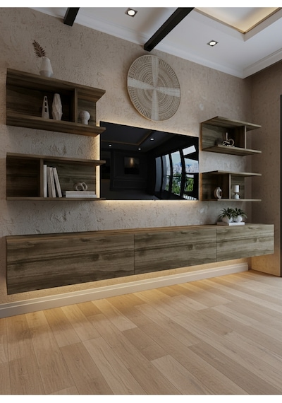 Resital Ledli Duvara Monte Tv Sehpası - Ceviz - W6010-2 Ceviz