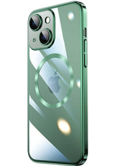 Apple Uyumlu iPhone 14 Kılıf Wireless Şarj Özellikli Sert Pc Zore Riksos M-safe Kapak Koyu Yeşil