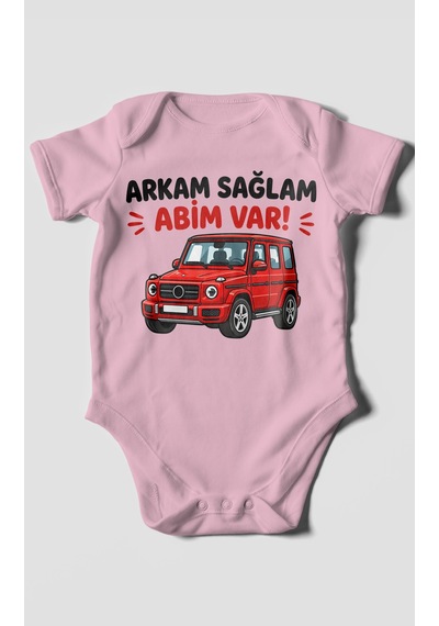 Morivokids Arkam Sağlam Abim Var Kısa Kollu Bebek Body %100 Pamuk Koyu Pembe