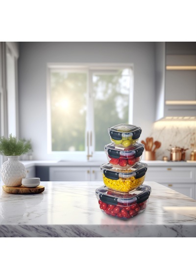 4'lü Set Master Kare Saklama Kabı 275 Ml - 500 Ml - 900 Ml - 1500 Ml 001