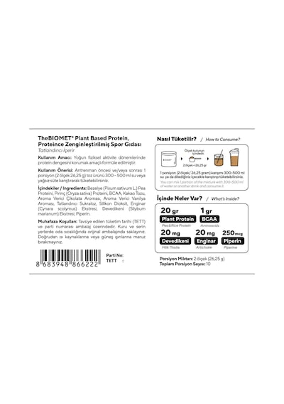 Bıomet Plant Based Protein - Bezelye & Pirinç Proteini + Bcaa