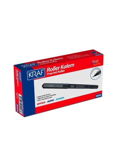 Kraf Free Ink Roller Kalem, Mavi, 0.7 Mm Uç, Su Geçirmez, Pigment Mürekkep, 12'li Paket Genel