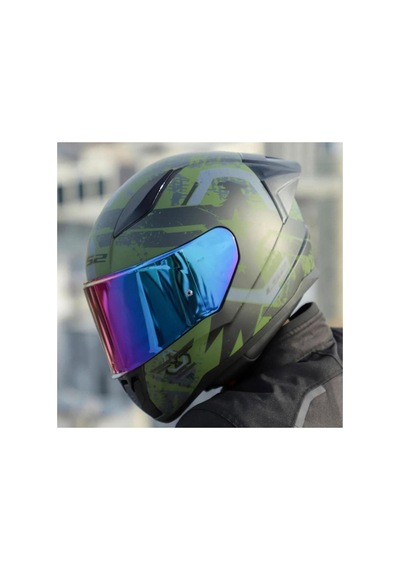 Ls2 Rapid 2 Thunder Birds Full Face Motosiklet Kaskı Gökkuşağı Vizörlü Mat Yeşil - Siyah