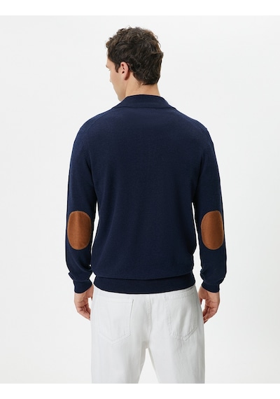 Koton Yarım Fermuarlı Kazak Slim Fit Uzun Kollu Dirsek Detaylı Lacivert 4sam70005ht Lacivert