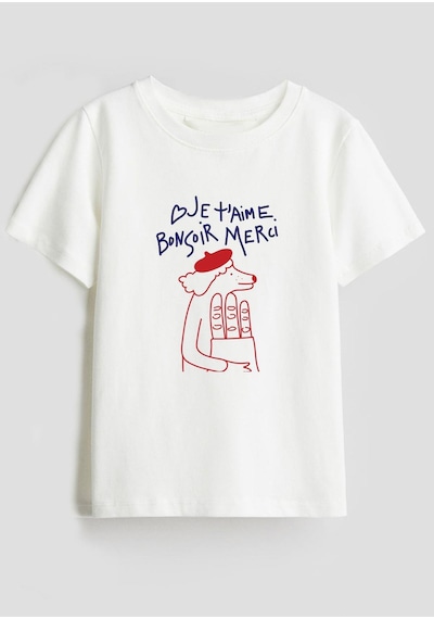 Monila Unisex Çocuk Baskılı Pamuklu Kumaş Tshirt Ekru
