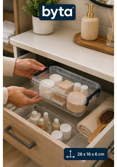 2 L Kilitli Kapaklı Çok Amaçlı Saklama Kabı Şeffaf Plastik Organizer Kutu Şeffaf