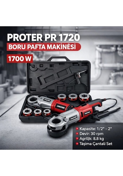 Proter Pr 1720 Elektrikli El Tipi Boru Pafta Makinesi 2''