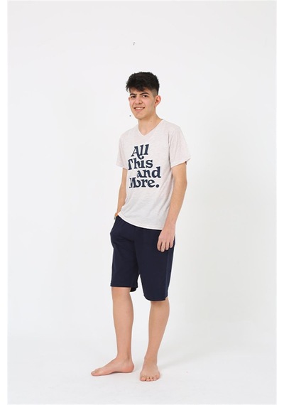 Akbeniz Erkek Genç Garson Boy Kısa Kol Krem Penye Şortlu Pijama Takımı 20377
